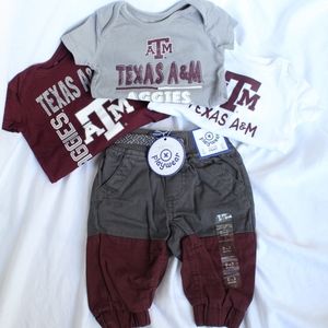 Texas A & M Set of 3 Onesies + Maroon/Grey Sweats
